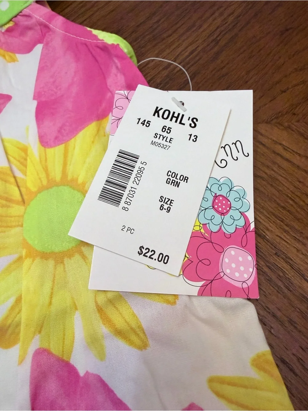 Kohl's Pink, Yellow & Lime Floral Dress with Lime Polka Dot Bloomers